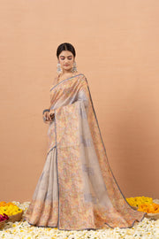 Grey Tissue Saree With Embroidery Boota