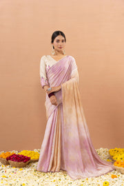 Pink Tussar Silk Saree With Printed Foils