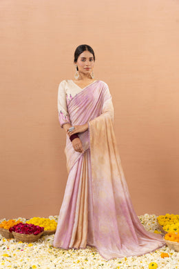 Pink Tussar Silk Saree With Printed Foils