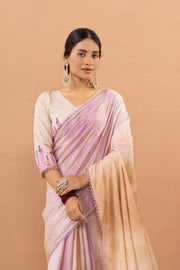 Pink Tussar Silk Saree With Printed Foils