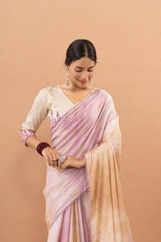 Pink Tussar Silk Saree With Printed Foils