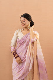 Pink Tussar Silk Saree With Printed Foils