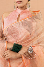 Vibrant Orange Tissue Saree with Aari Work