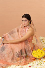 Vibrant Orange Tissue Saree with Aari Work