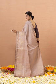 Pink Tussar Silk Saree Foiled With Zuri Work