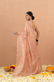 Peach Tissue Saree With Embroidery Boota