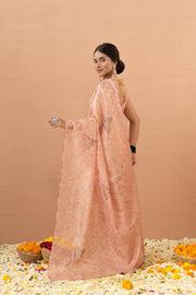 Peach Tissue Saree With Embroidery Boota