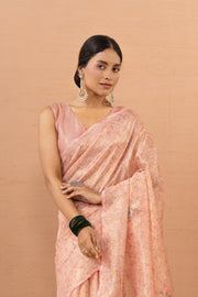 Peach Tissue Saree With Embroidery Boota
