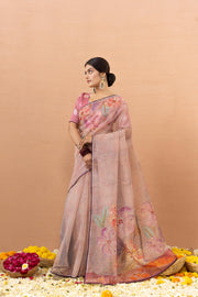 Feminine Pink Tissue Saree with Aari Print