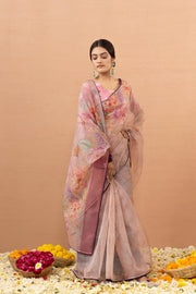 Feminine Pink Tissue Saree with Aari Print