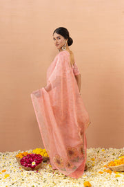 Delicate Peach Saree with Digital Aari Print
