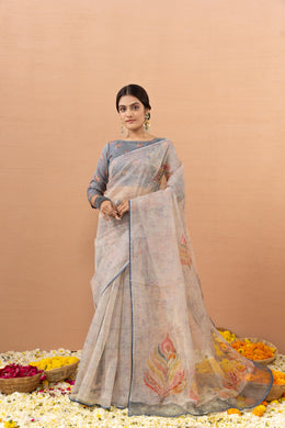 Graceful Grey Saree with Digital Aari Work