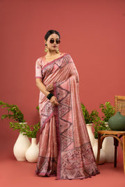 Graceful Peach Saree with Printed Gala