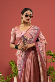 Graceful Peach Saree with Printed Gala