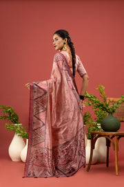 Graceful Peach Saree with Printed Gala
