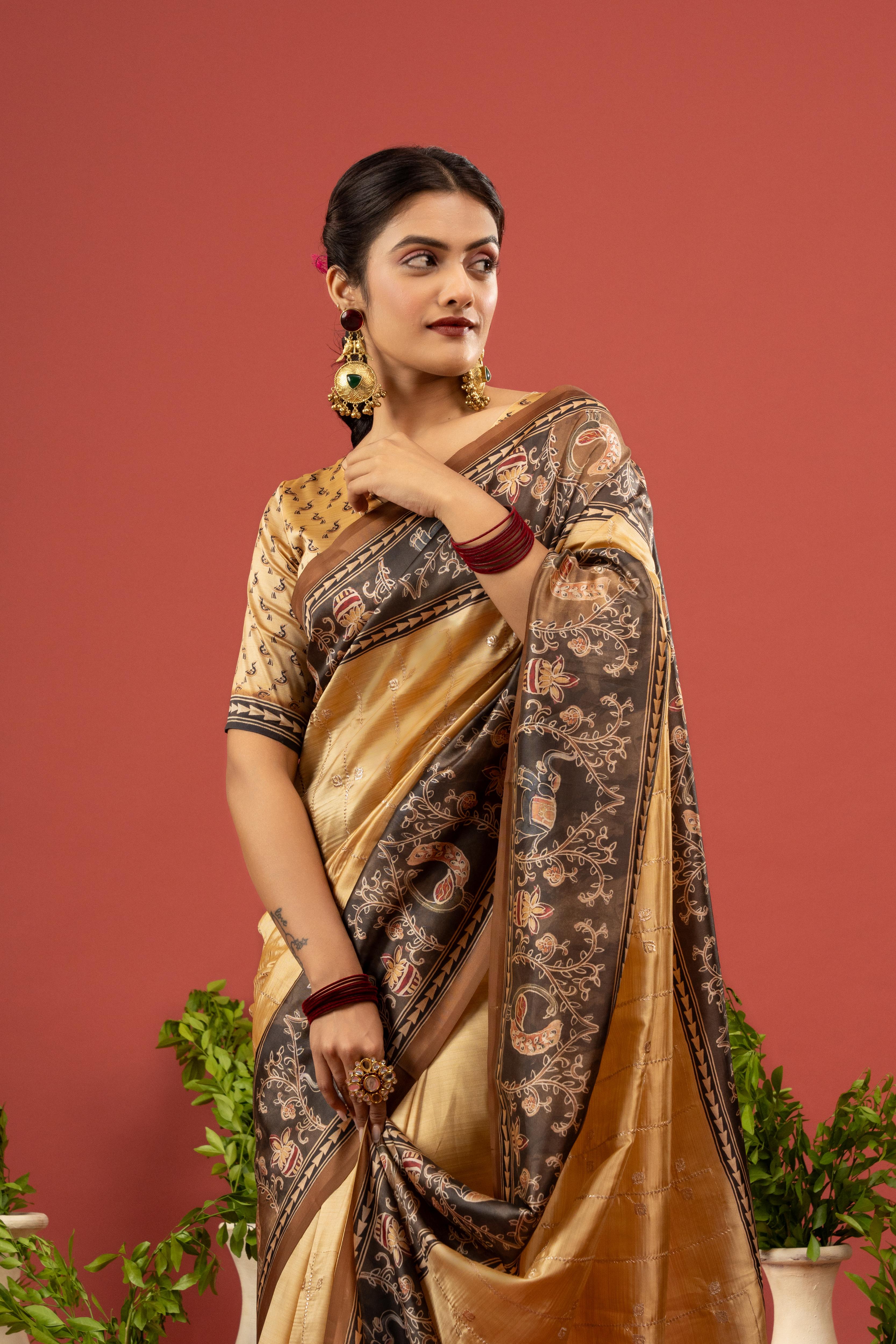 Vibrant Mustard Silk Saree with Embroidery sedoracouture