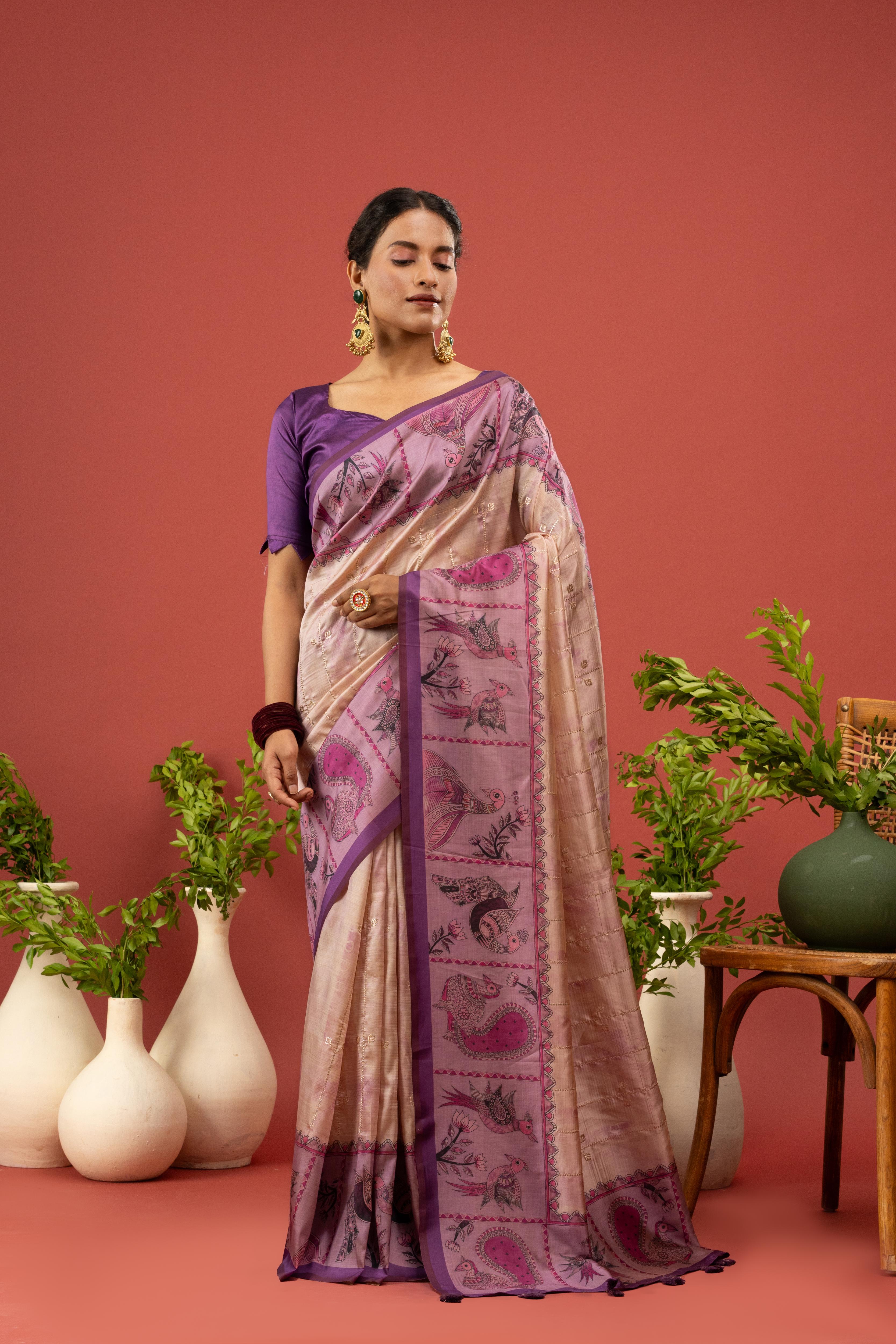 Luxurious Purple Diya Silk Embroidered Saree