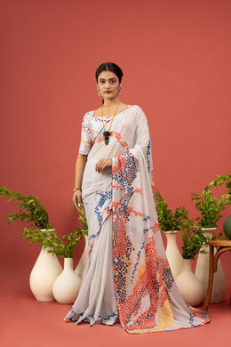 Graceful White Sparkle Georgette Saree