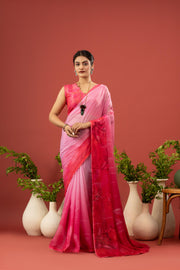 Charming Pink Sparkle Georgette Saree