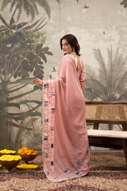 Pink Saree On Marble With Digital Patch Work