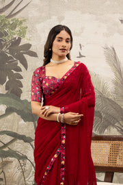 Elegant Maroon Saree with Diamond & Digital Border