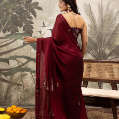 Red Georgette Silk Saree with Embroidery & Diamonds sedoracouture