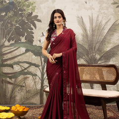 Red Georgette Silk Saree with Embroidery & Diamonds sedoracouture