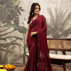Red Georgette Silk Saree with Embroidery & Diamonds sedoracouture