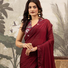 Red Georgette Silk Saree with Embroidery & Diamonds sedoracouture