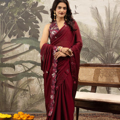 Red Georgette Silk Saree with Embroidery & Diamonds sedoracouture