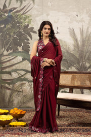 Red Georgette Silk Saree with Embroidery & Diamonds