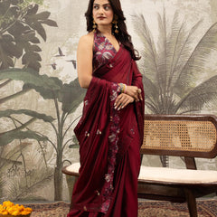Red Georgette Silk Saree with Embroidery & Diamonds sedoracouture