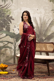 Red Georgette Silk Saree with Embroidery & Diamonds