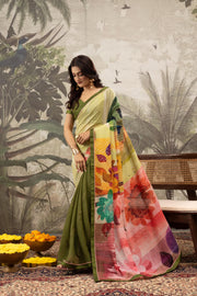 Designer Green And Pista Saree And Digital Print