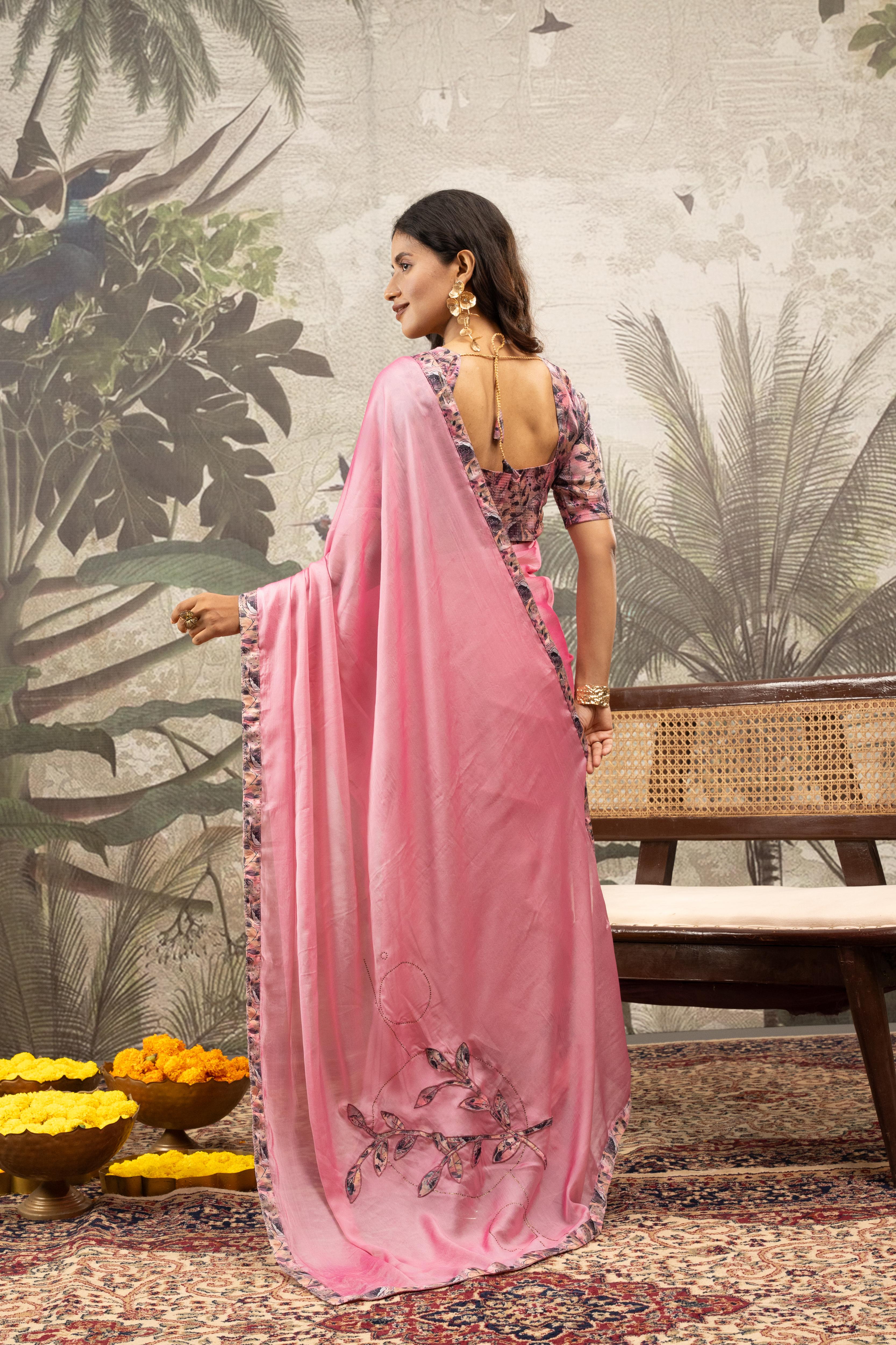 Pink Designer Saree with Digital Patchwork
