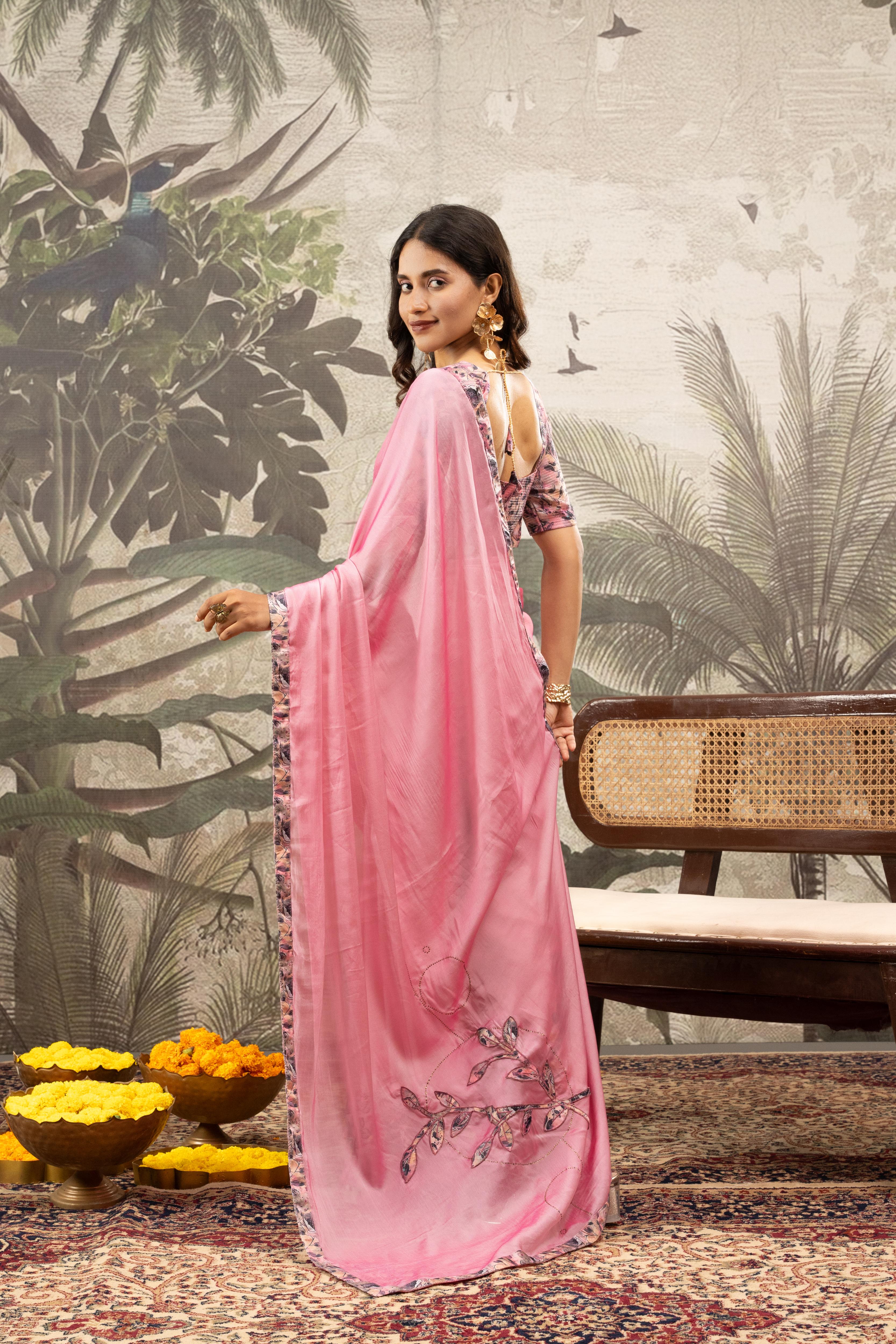 Pink Designer Saree with Digital Patchwork
