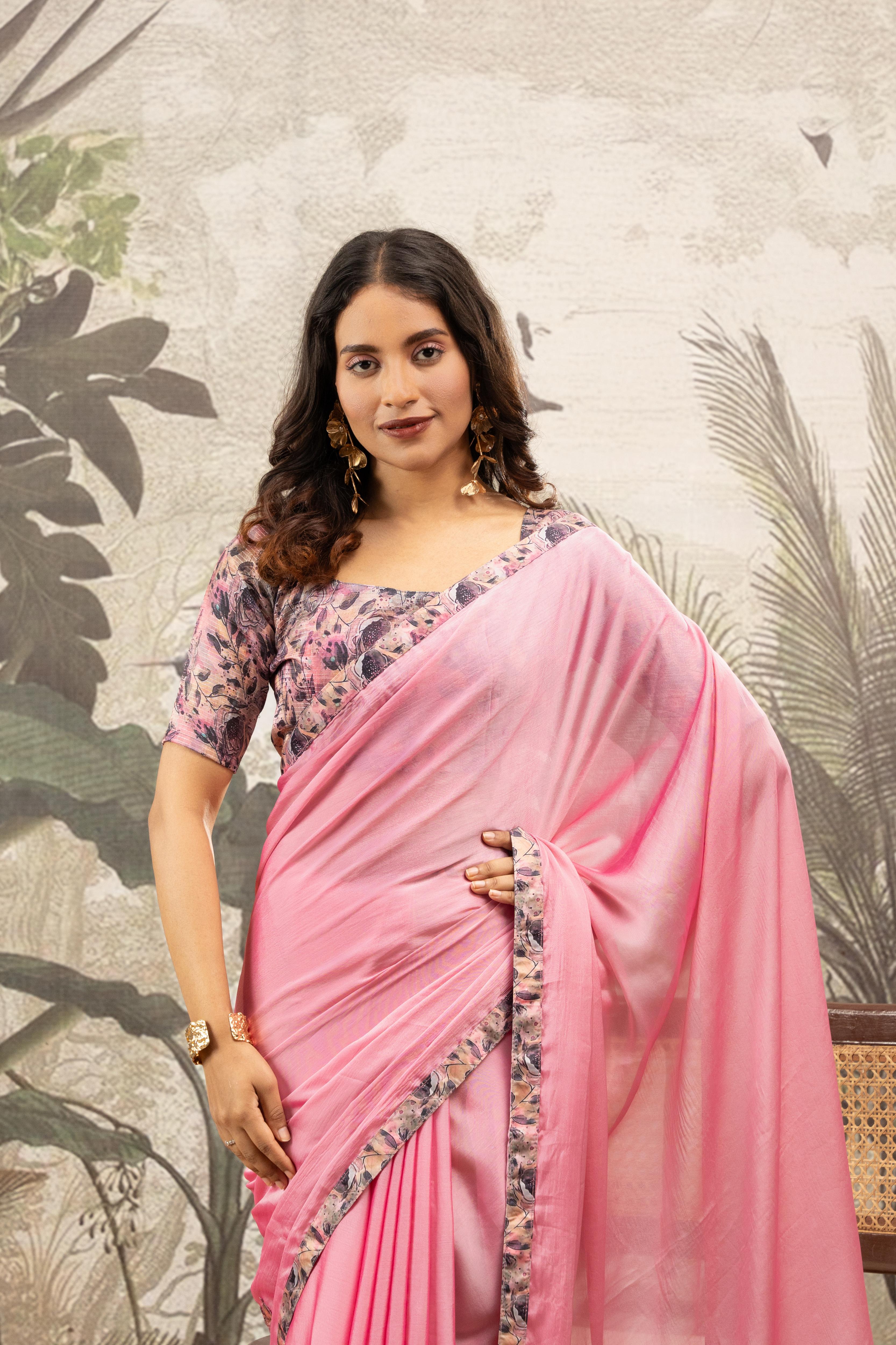 Pink Designer Saree with Digital Patchwork