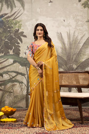 Elegant Yellow Georgette Silk Saree with Digital Border