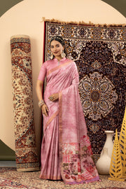 Pink Handloom Silk with Digital Print
