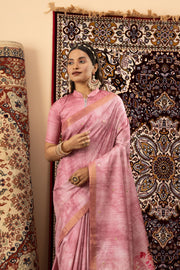 Pink Handloom Silk with Digital Print