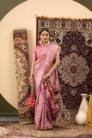 Pink Handloom Silk with Digital Print