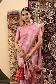 Pink Handloom Silk with Digital Print