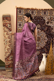Purple Handloom Silk with Digital Print