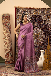 Purple Handloom Silk with Digital Print