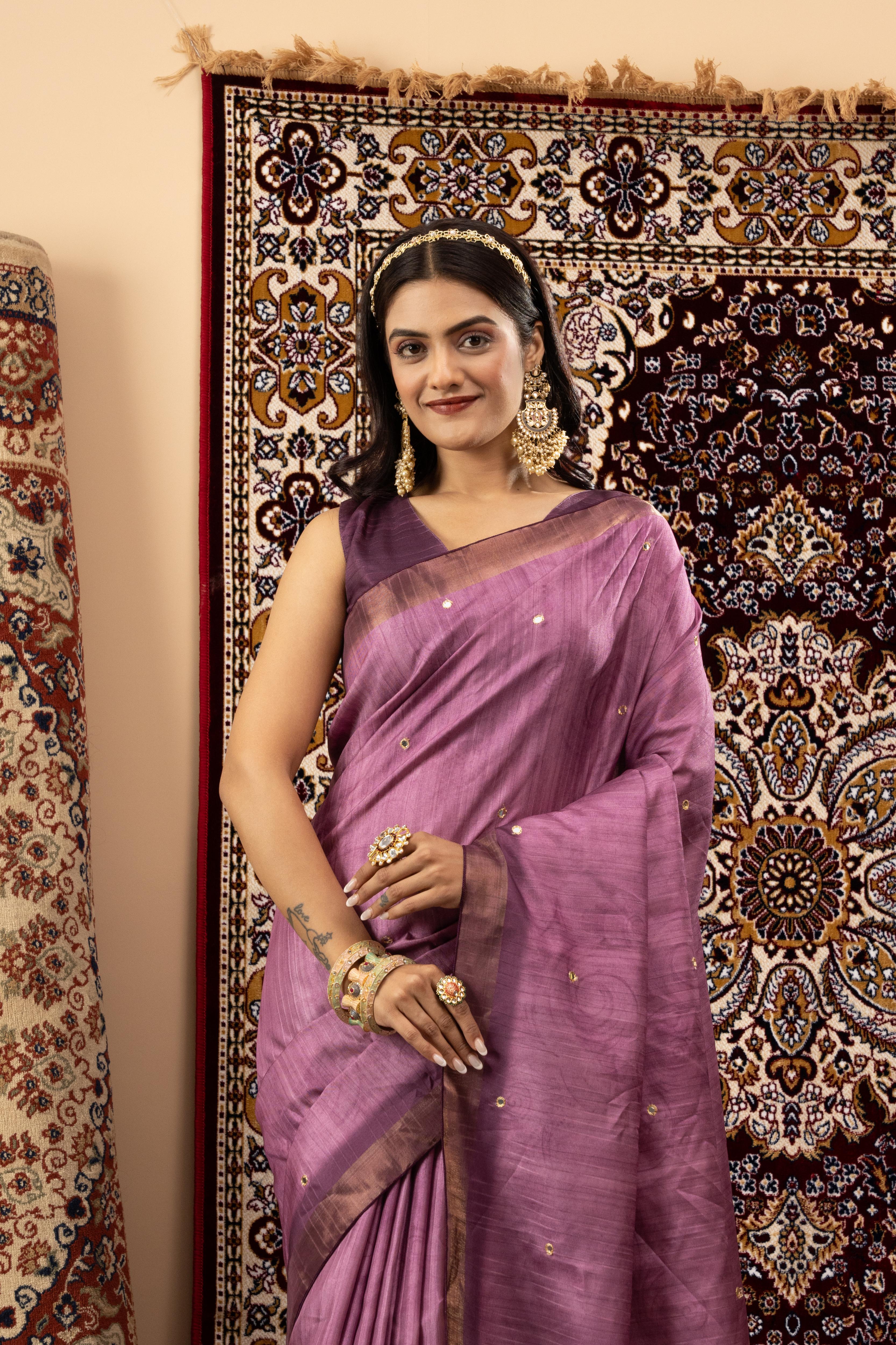 Purple Handloom Silk with Digital Print