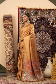 Mustard Handloom Silk with Digital Print