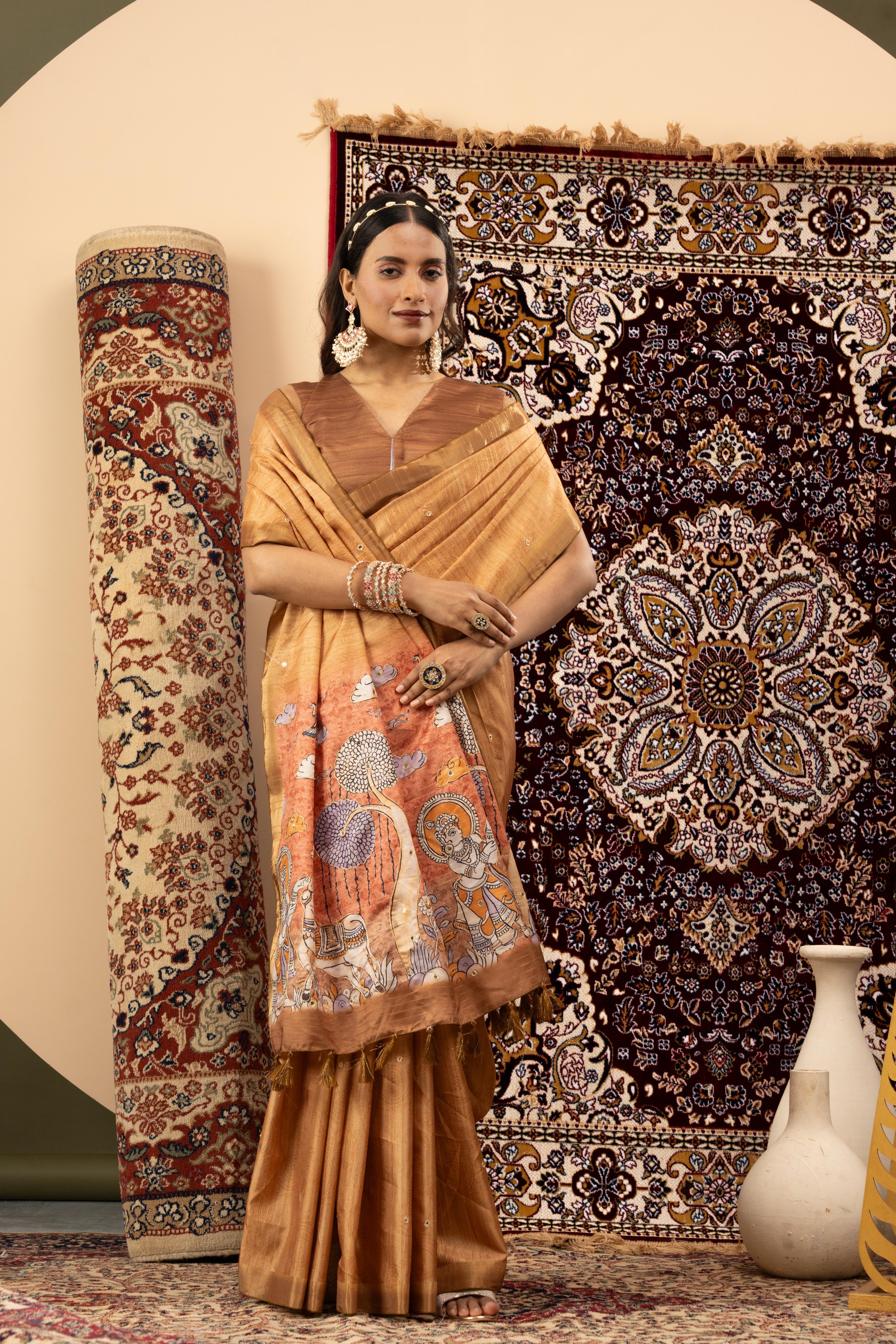 Mustard Handloom Silk with Digital Print