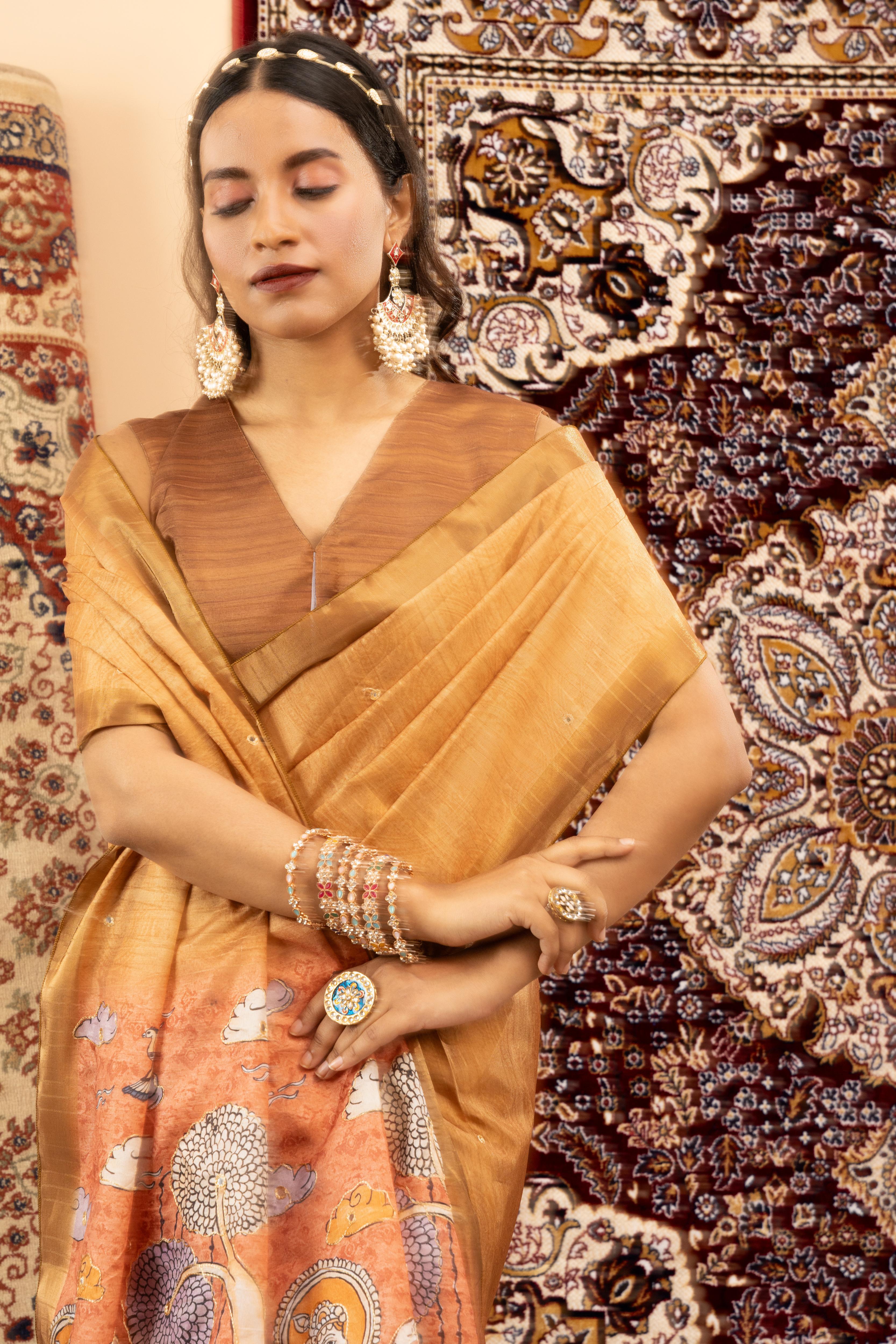 Mustard Handloom Silk with Digital Print