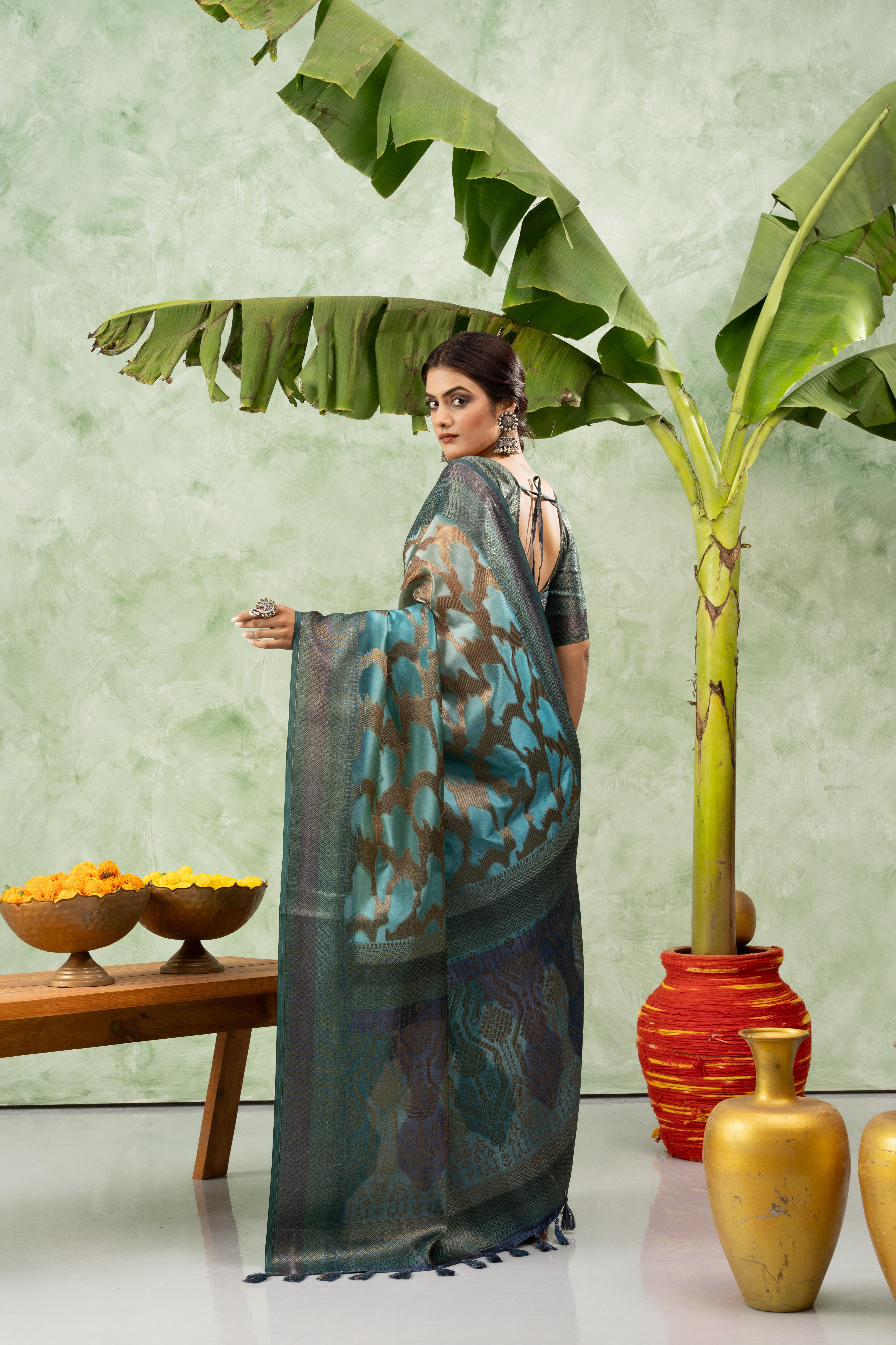 Stylish Rama Blue Jacquard Saree