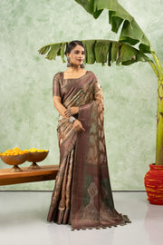 Luxurious Brown Jacquard Saree with Pallu